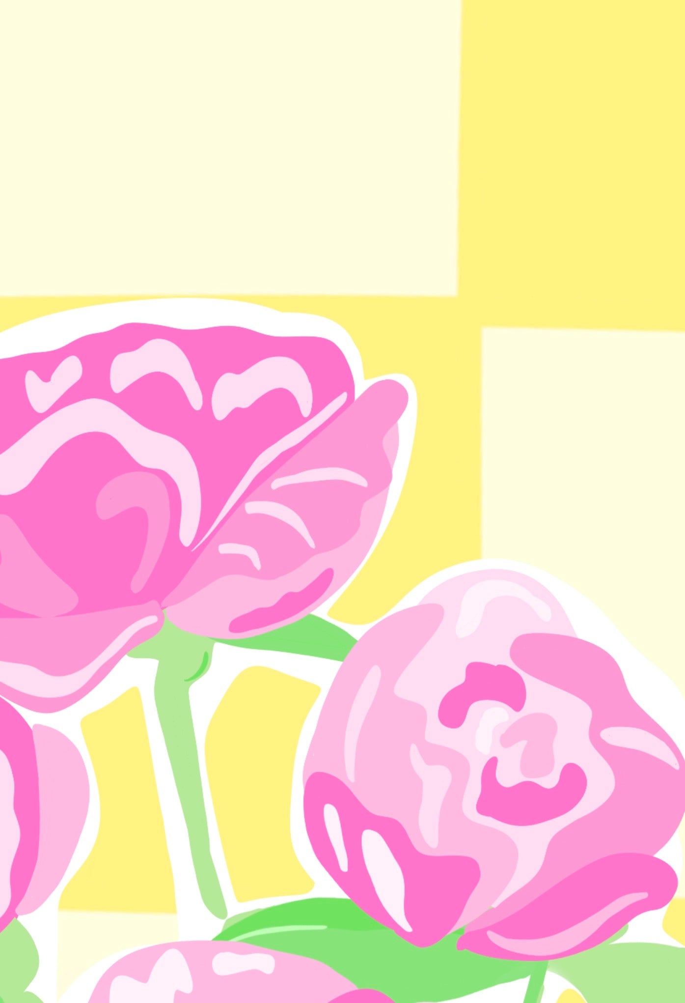 Close-up of bright peony floral illustration with bold colour and soft detail