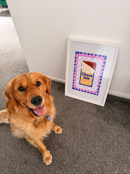 Bright chocolate illustration wall art in a colourful, playful style