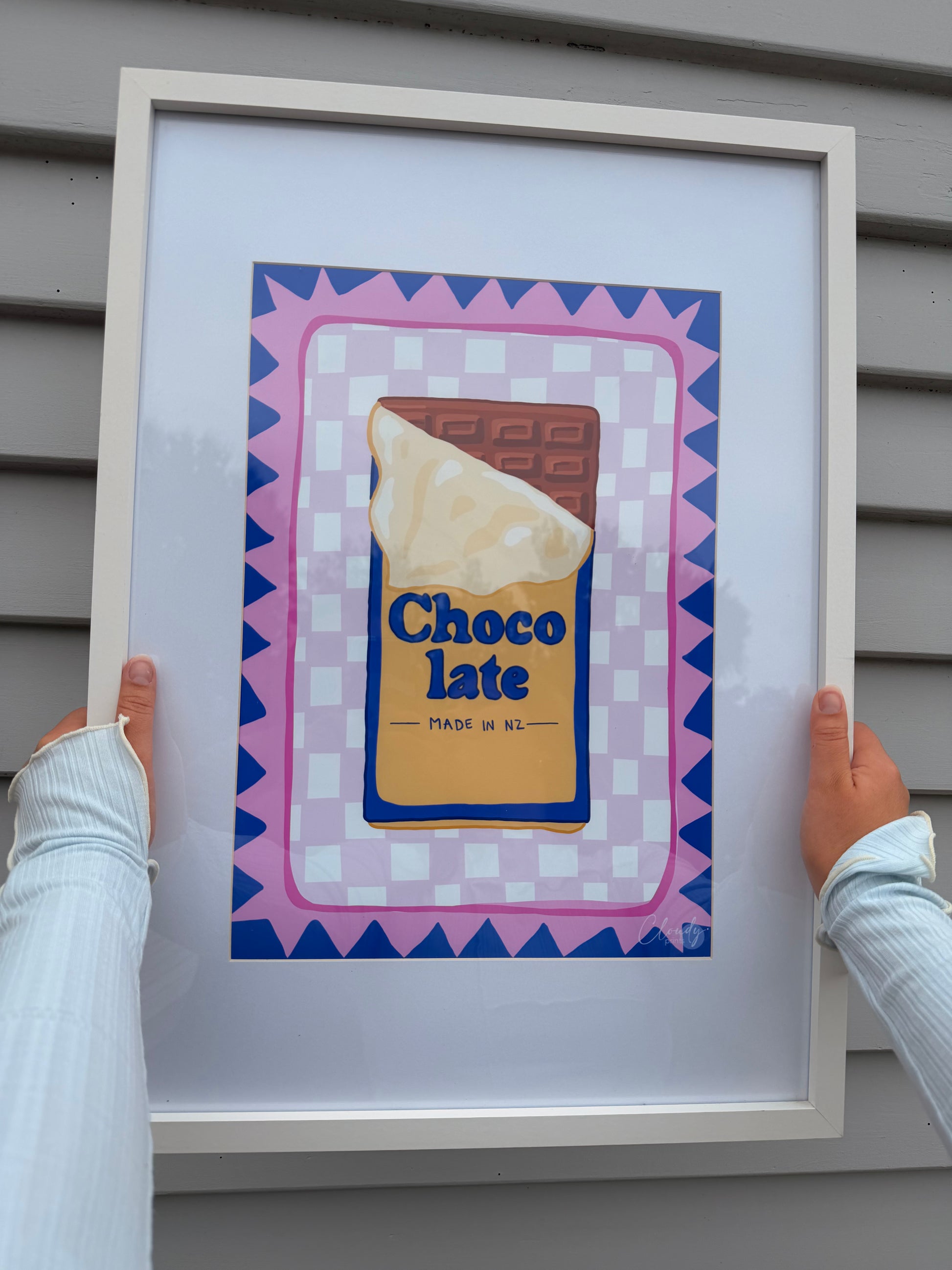 Colourful chocolate wall art print, bold food illustration for a modern kitchen or dining space